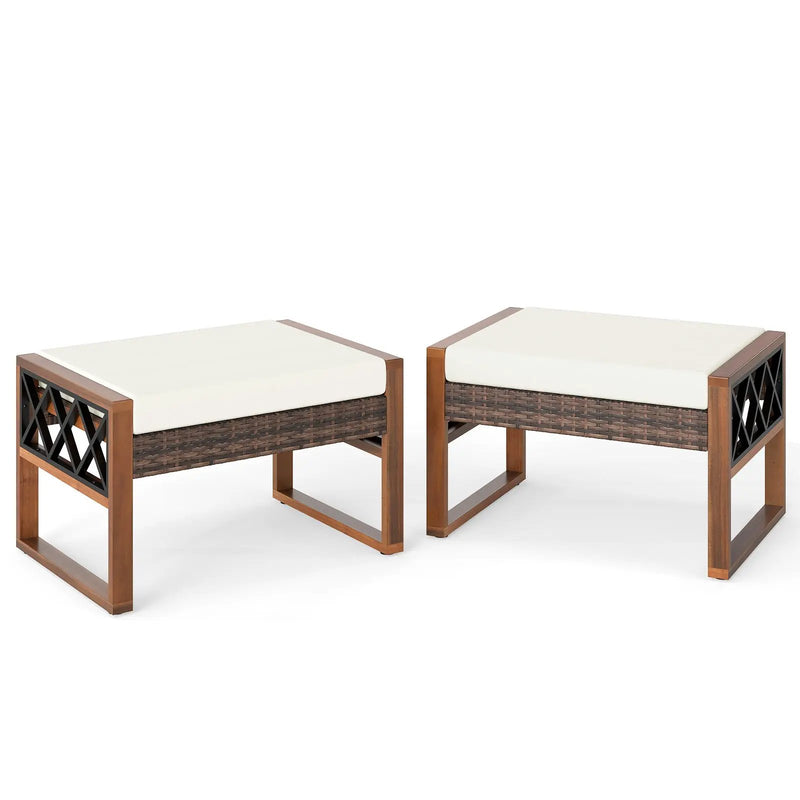 PE Rattan Wicker Ottomans Set of 2 with Removable Cushions-Beige by DirectDeals