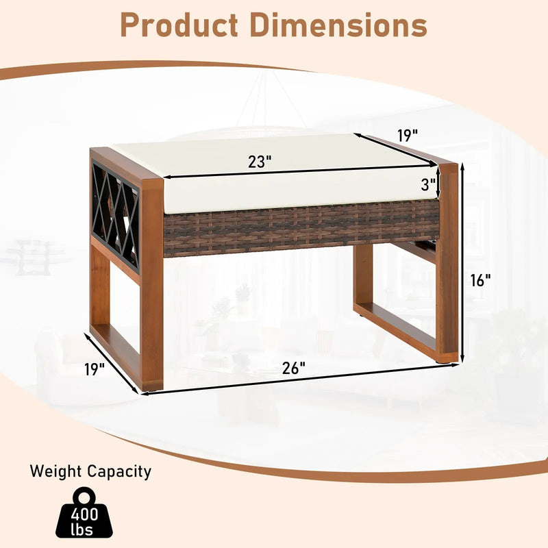 PE Rattan Wicker Ottomans Set of 2 with Removable Cushions-Beige by DirectDeals