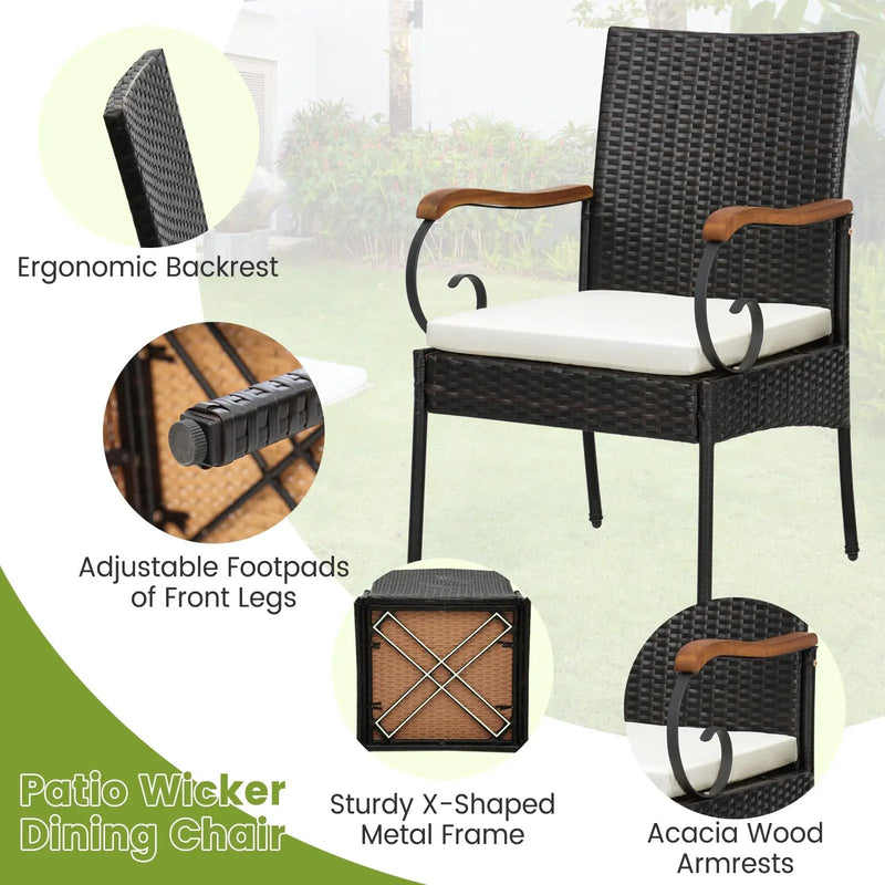 Set of 2/4 Outdoor PE Wicker Chair with Acacia Wood Armrests by DirectDeals