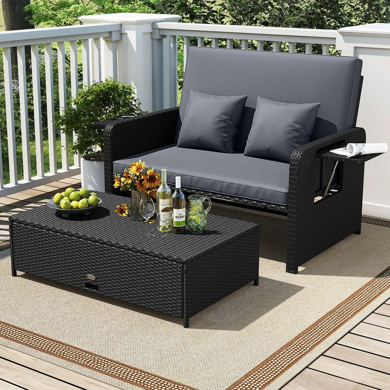 PE Wicker Outdoor Daybed with 4-Level Adjustable Backrest and Storage Ottoman by DirectDeals