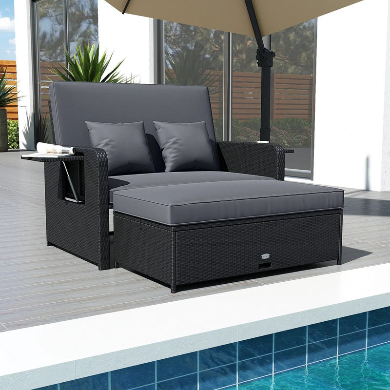PE Wicker Outdoor Daybed with 4-Level Adjustable Backrest and Storage Ottoman by DirectDeals