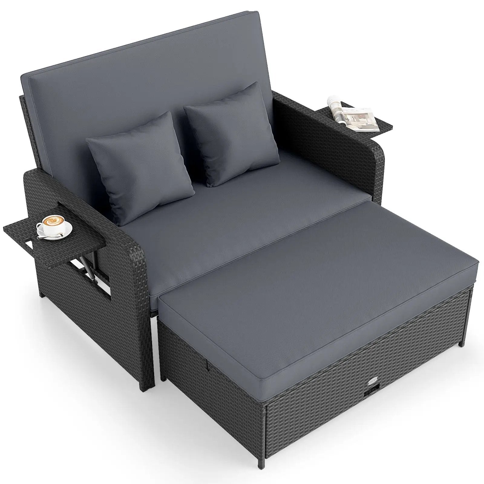 PE Wicker Outdoor Daybed with 4-Level Adjustable Backrest and Storage Ottoman by DirectDeals
