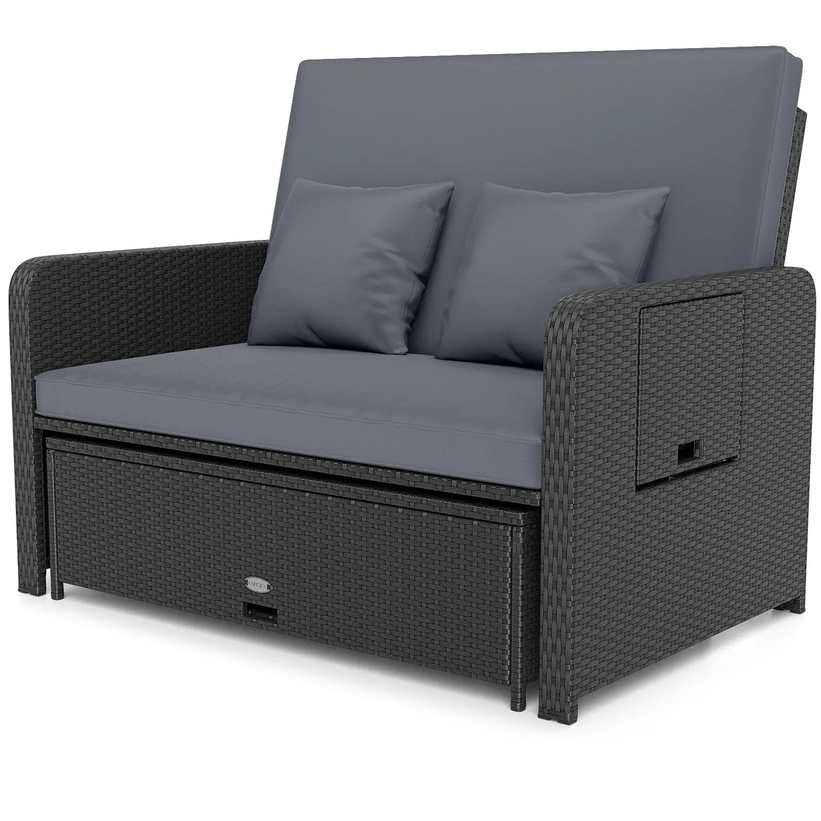 PE Wicker Outdoor Daybed with 4-Level Adjustable Backrest and Storage Ottoman by DirectDeals