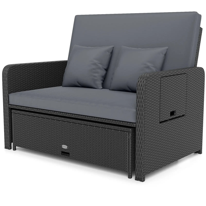 PE Wicker Outdoor Daybed with 4-Level Adjustable Backrest and Storage Ottoman by DirectDeals