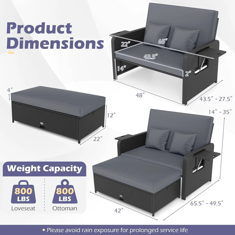 PE Wicker Outdoor Daybed with 4-Level Adjustable Backrest and Storage Ottoman by DirectDeals