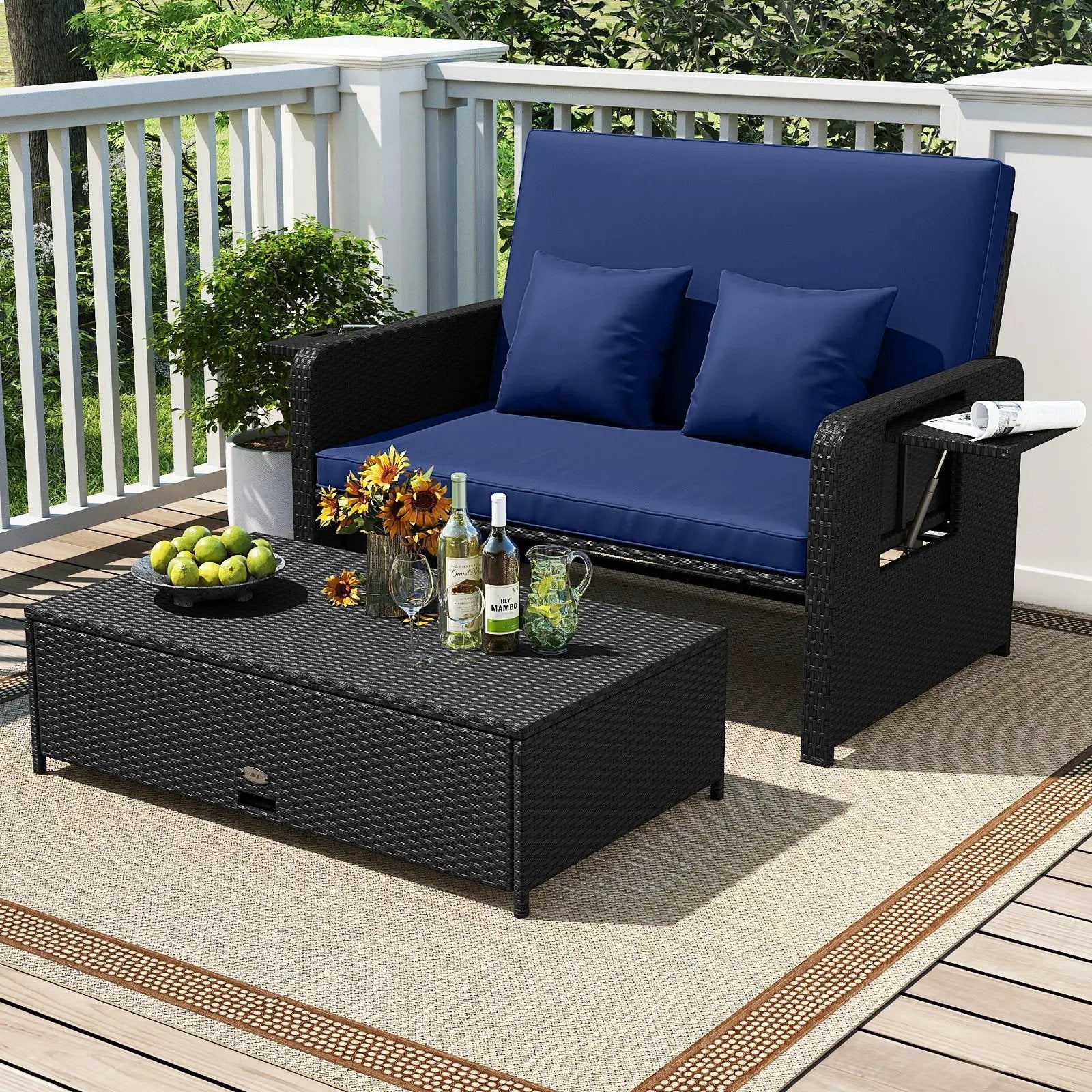 PE Wicker Outdoor Daybed with 4-Level Adjustable Backrest and Storage Ottoman by DirectDeals