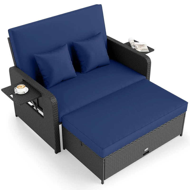 PE Wicker Outdoor Daybed with 4-Level Adjustable Backrest and Storage Ottoman by DirectDeals