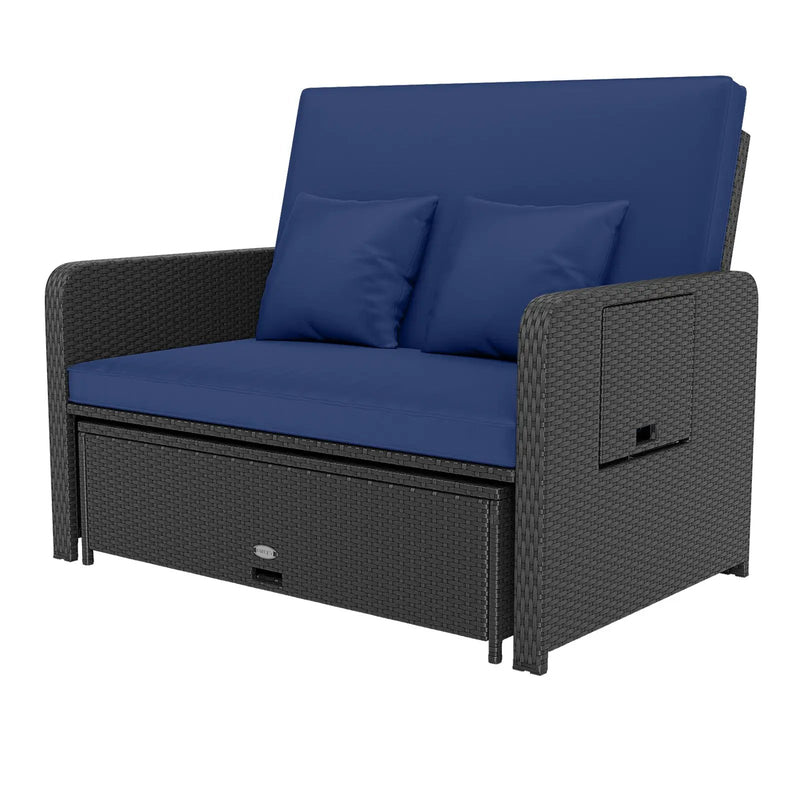 PE Wicker Outdoor Daybed with 4-Level Adjustable Backrest and Storage Ottoman by DirectDeals