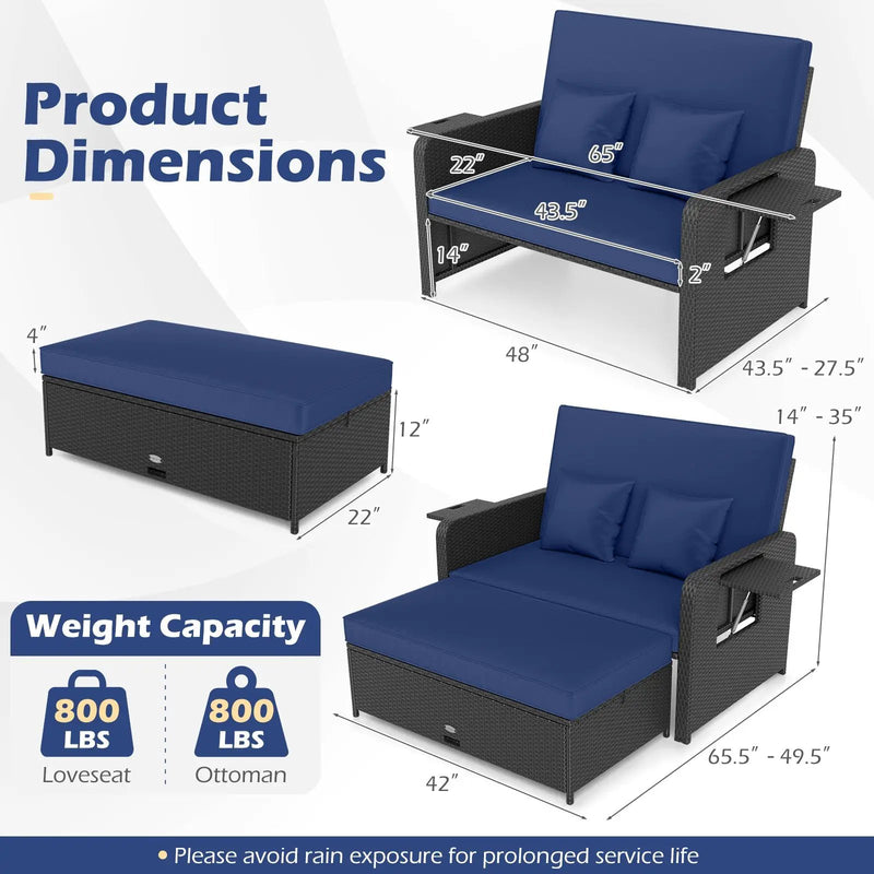 PE Wicker Outdoor Daybed with 4-Level Adjustable Backrest and Storage Ottoman by DirectDeals