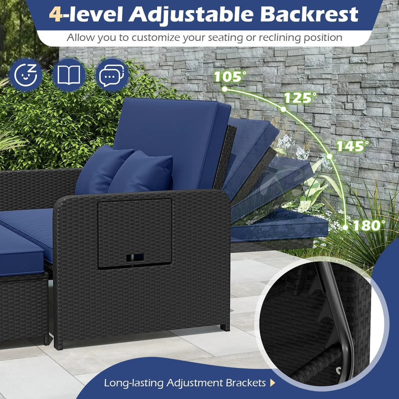 PE Wicker Outdoor Daybed with 4-Level Adjustable Backrest and Storage Ottoman by DirectDeals