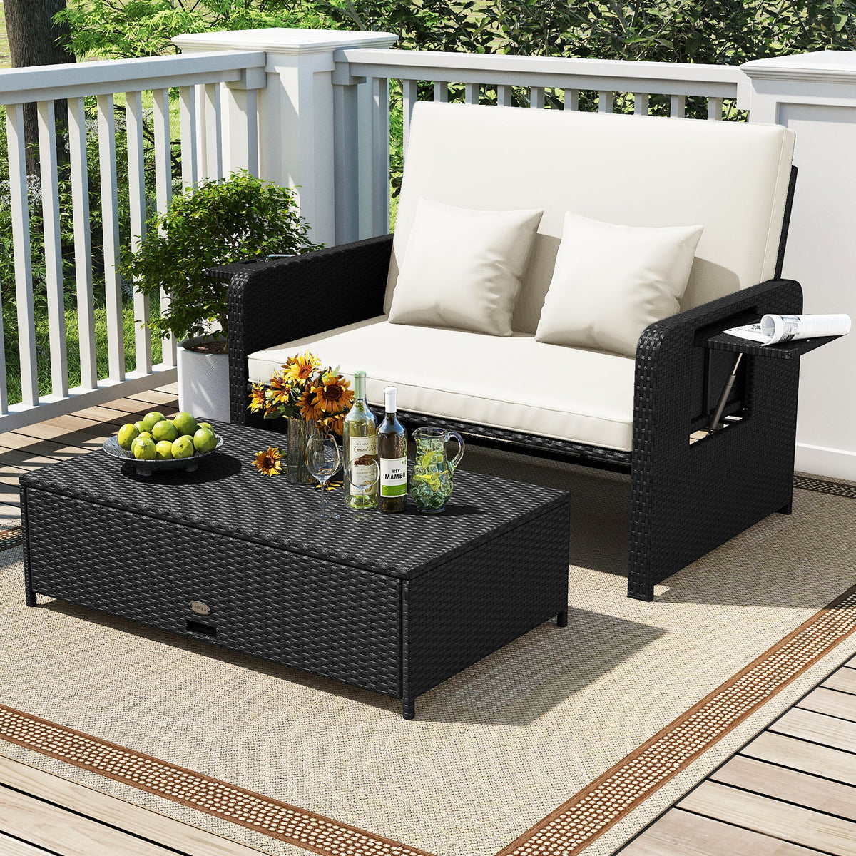 PE Wicker Outdoor Daybed with 4-Level Adjustable Backrest and Storage Ottoman, photo 3 of 24