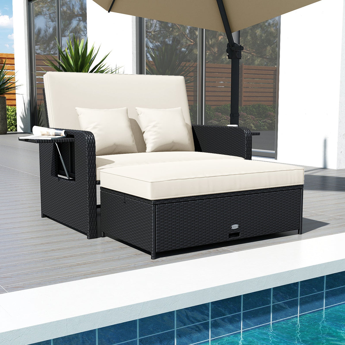 PE Wicker Outdoor Daybed with 4-Level Adjustable Backrest and Storage Ottoman, photo 5 of 24