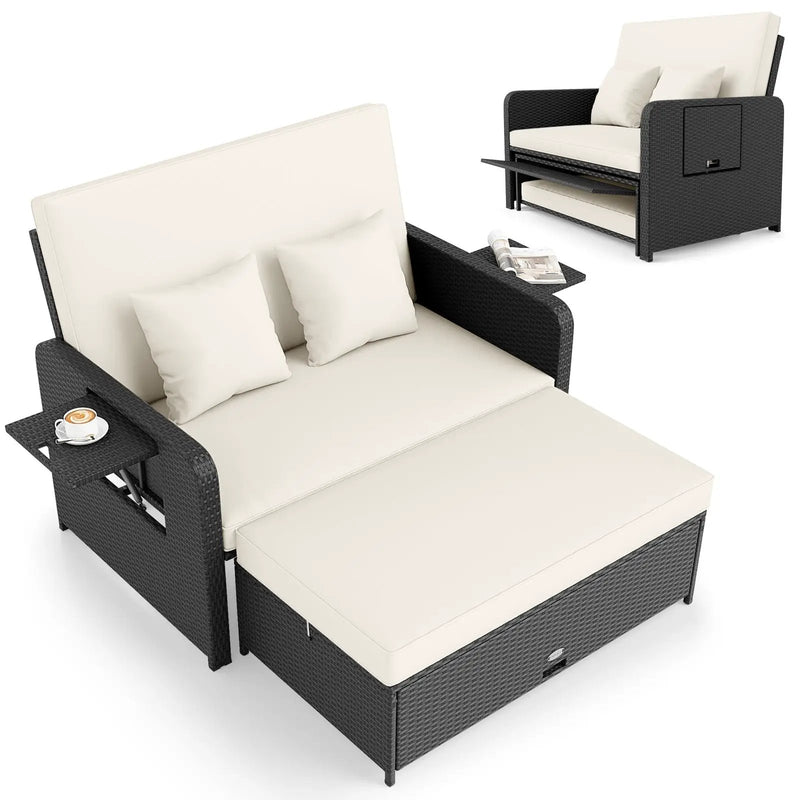 PE Wicker Outdoor Daybed with 4-Level Adjustable Backrest and Storage Ottoman by DirectDeals