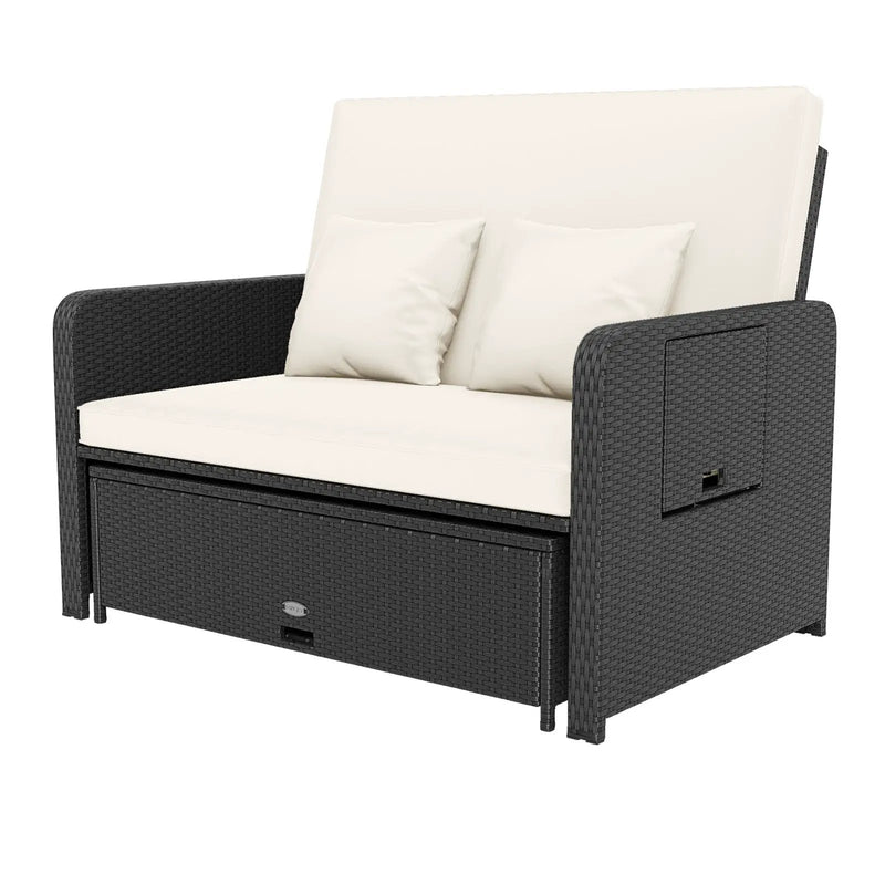 PE Wicker Outdoor Daybed with 4-Level Adjustable Backrest and Storage Ottoman by DirectDeals