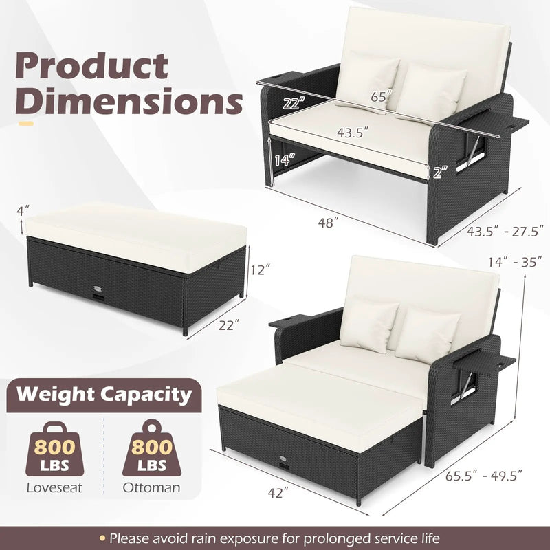 PE Wicker Outdoor Daybed with 4-Level Adjustable Backrest and Storage Ottoman by DirectDeals