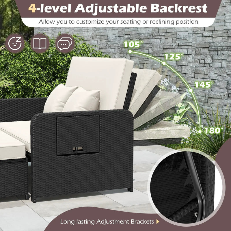 PE Wicker Outdoor Daybed with 4-Level Adjustable Backrest and Storage Ottoman by DirectDeals