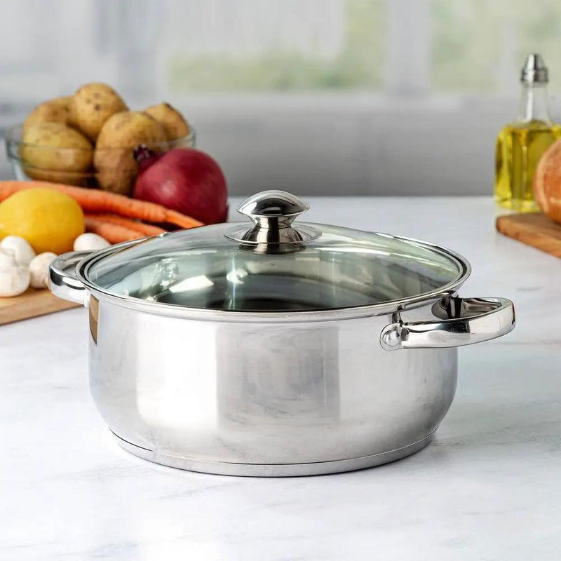 Round 5-Quart Stainless Steel Dutch Oven with Glass Lid by HomePacific