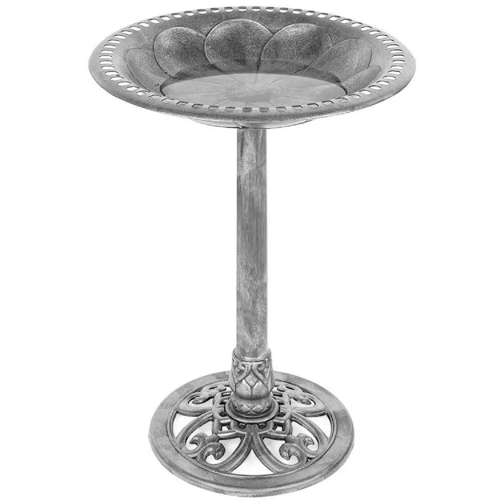 Outdoor Weather Resistant Polyresin Bird Bath in Rustic Aged Silver Finish by HomePacific