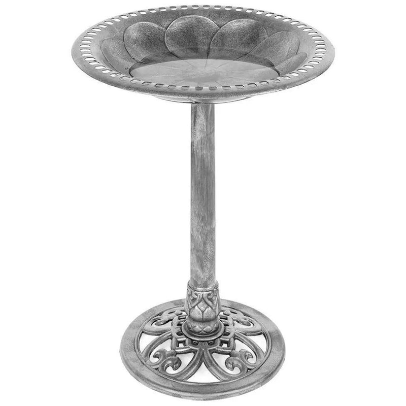 Outdoor Weather Resistant Polyresin Bird Bath in Rustic Aged Silver Finish by HomePacific