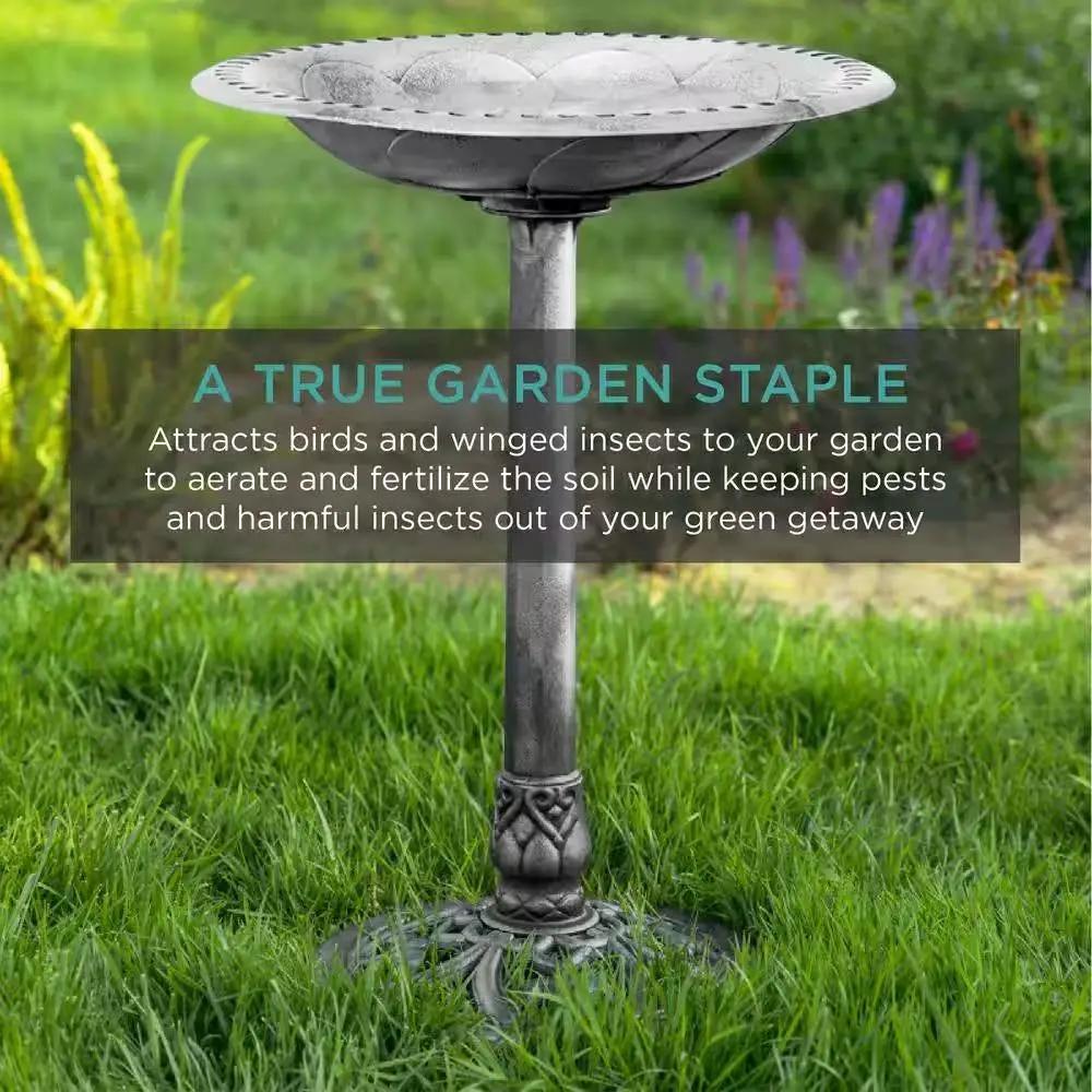 Outdoor Weather Resistant Polyresin Bird Bath in Rustic Aged Silver Finish by HomePacific