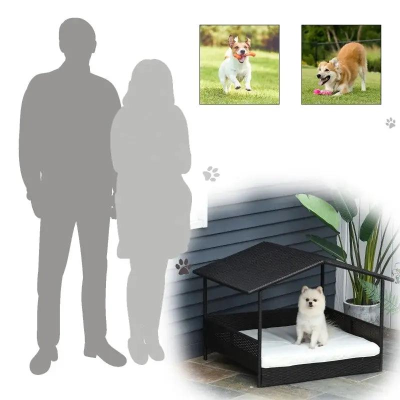Espresso Wicker Weather Resistant Raised Dog Bed House with 2 in Thick Cushion by HomePacific