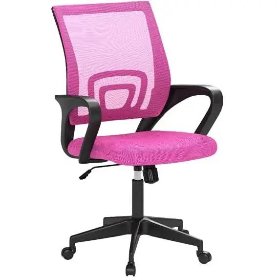 Pink Modern Mid-Back Ergonomic Mesh Office Desk Chair with Armrest on Wheels by HomePacific