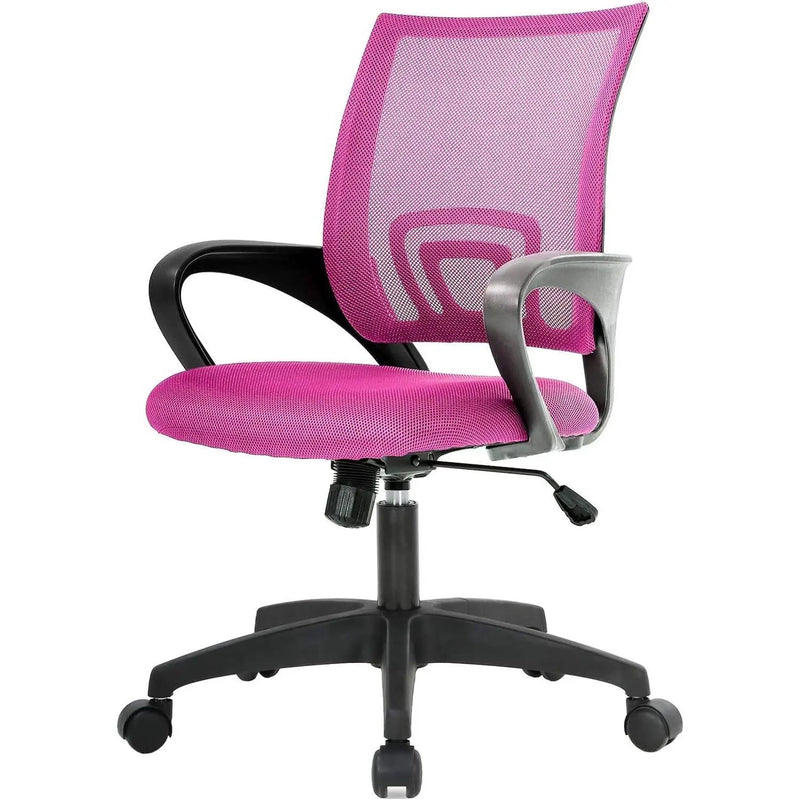 Pink Modern Mid-Back Ergonomic Mesh Office Desk Chair with Armrest on Wheels by HomePacific