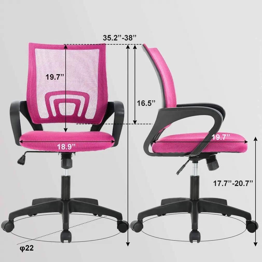 Pink Modern Mid-Back Ergonomic Mesh Office Desk Chair with Armrest on Wheels by HomePacific