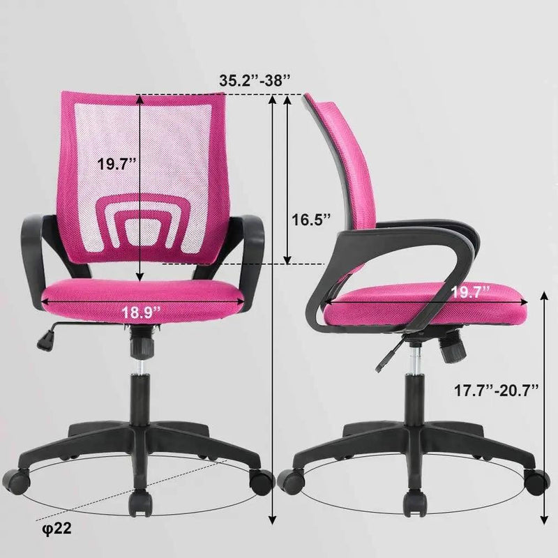 Pink Modern Mid-Back Ergonomic Mesh Office Desk Chair with Armrest on Wheels by HomePacific