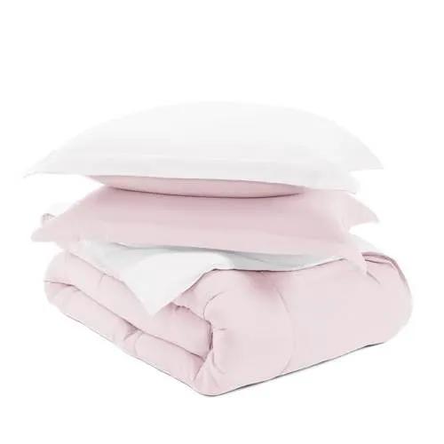 Full/Queen 3-Piece Microfiber Reversible Comforter Set in Blush Pink and White by HomePacific