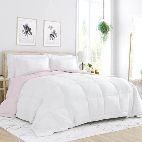 Twin/Twin XL 2-Piece Microfiber Reversible Comforter Set Blush Pink and White by HomePacific