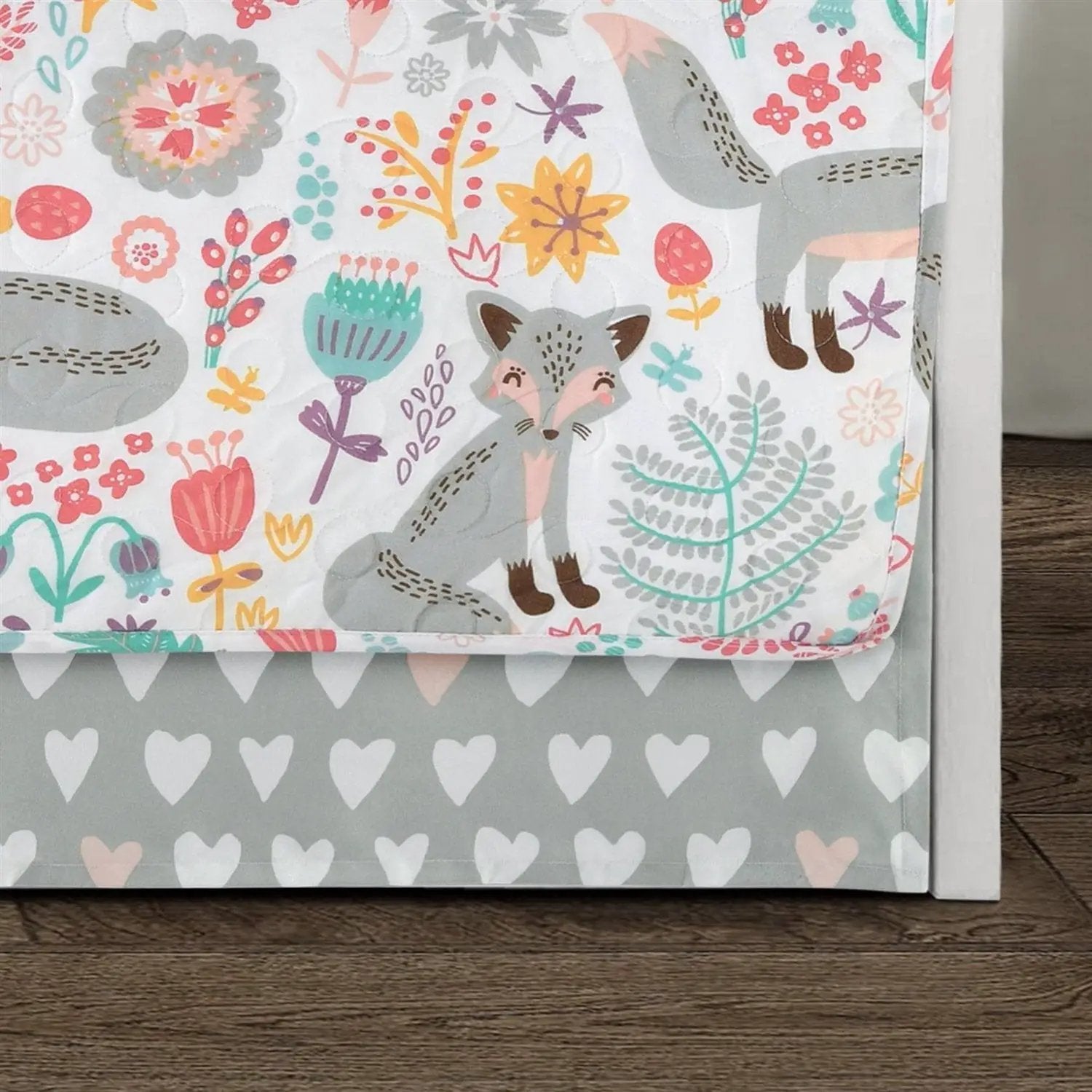 Pink Teal Orange Grey 6 Piece Floral Foxes Daybed Cover Bedding Set by HomePacific