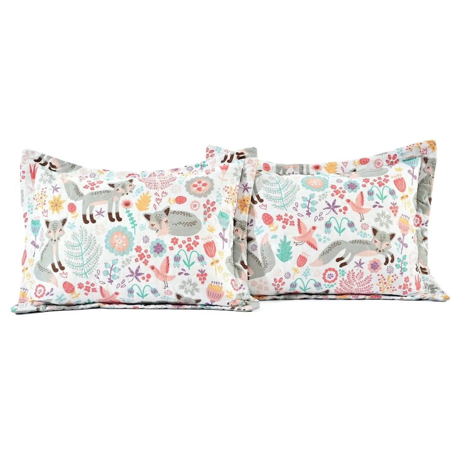 Pink Teal Orange Grey 6 Piece Floral Foxes Daybed Cover Bedding Set by HomePacific