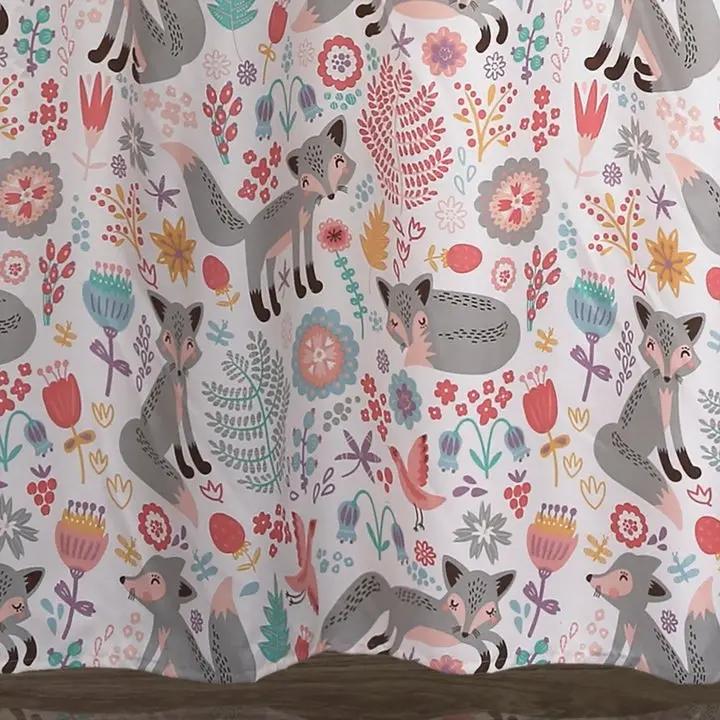 72-inch Pink Grey Teal Floral Fox Birds Polyester Shower Curtain by HomePacific