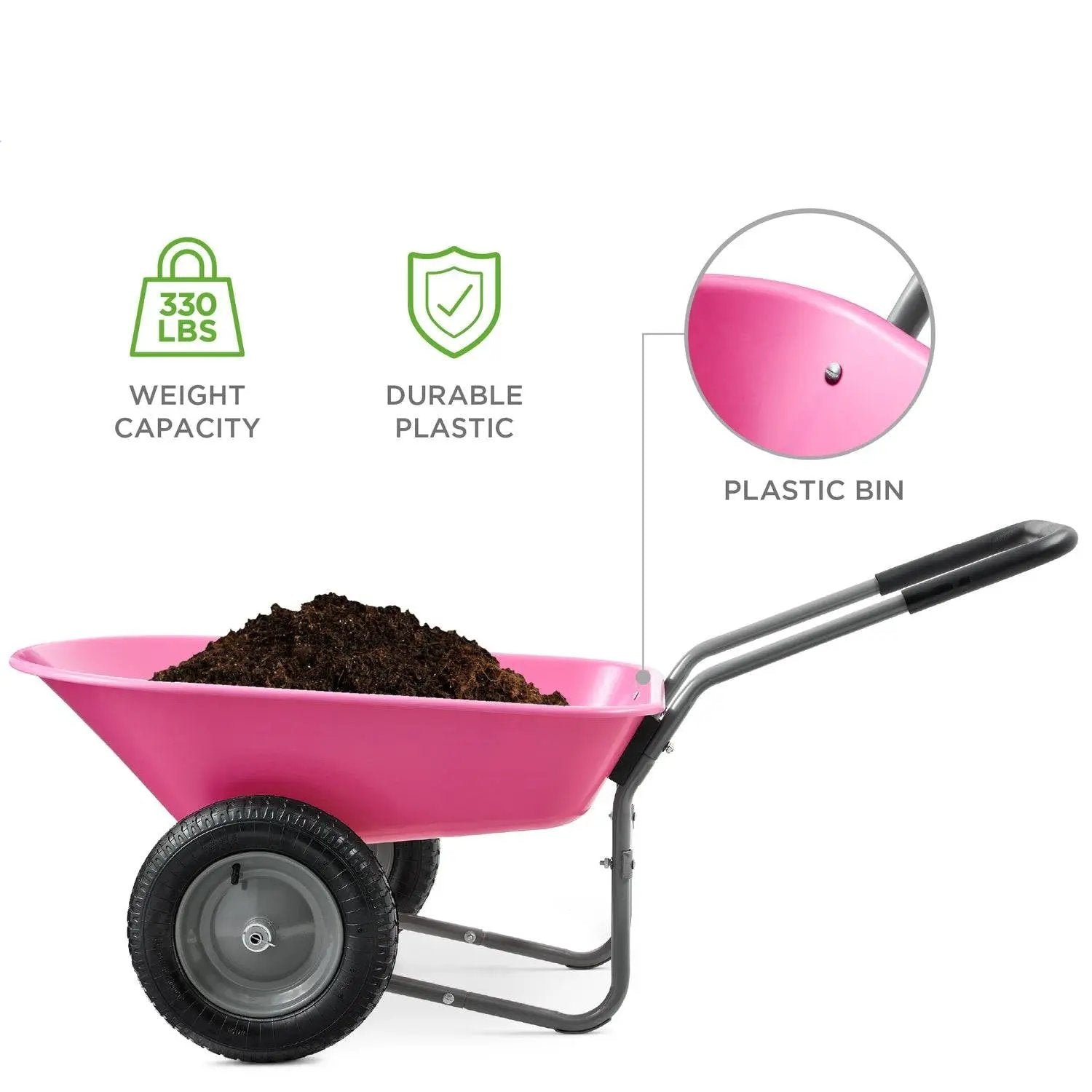Heavy Duty 2-Wheel Multipurpose Rust Proof Wheelbarrow - Pink by HomePacific