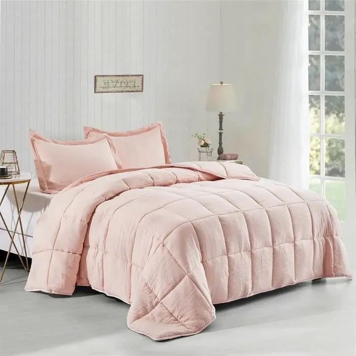 Queen Size Pink 3 Piece Microfiber Reversible Comforter Set by HomePacific