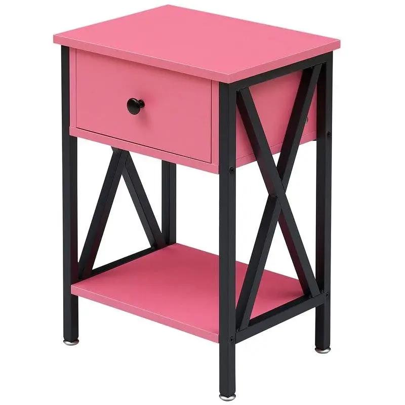 Set of 2 - 1-Drawer Nightstand Bedside Table in Pink and Black by HomePacific
