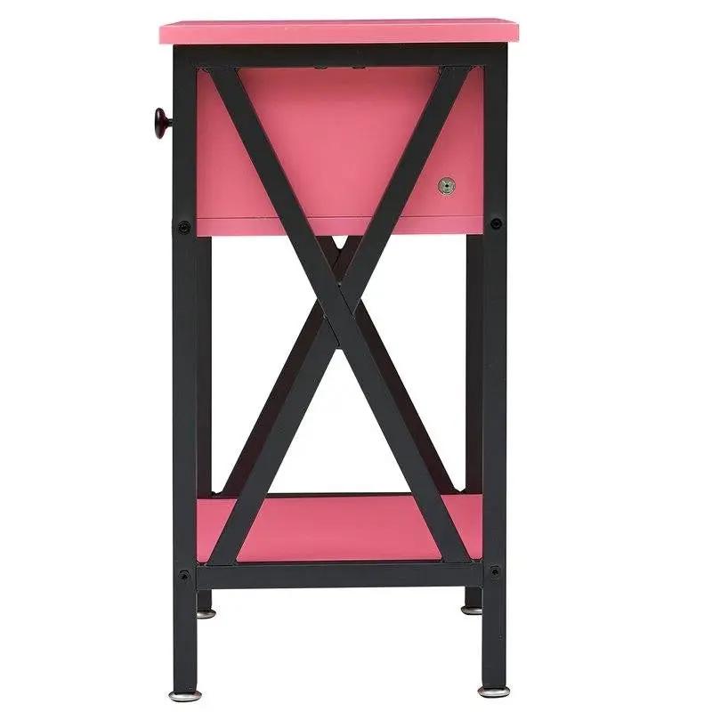Set of 2 - 1-Drawer Nightstand Bedside Table in Pink and Black by HomePacific