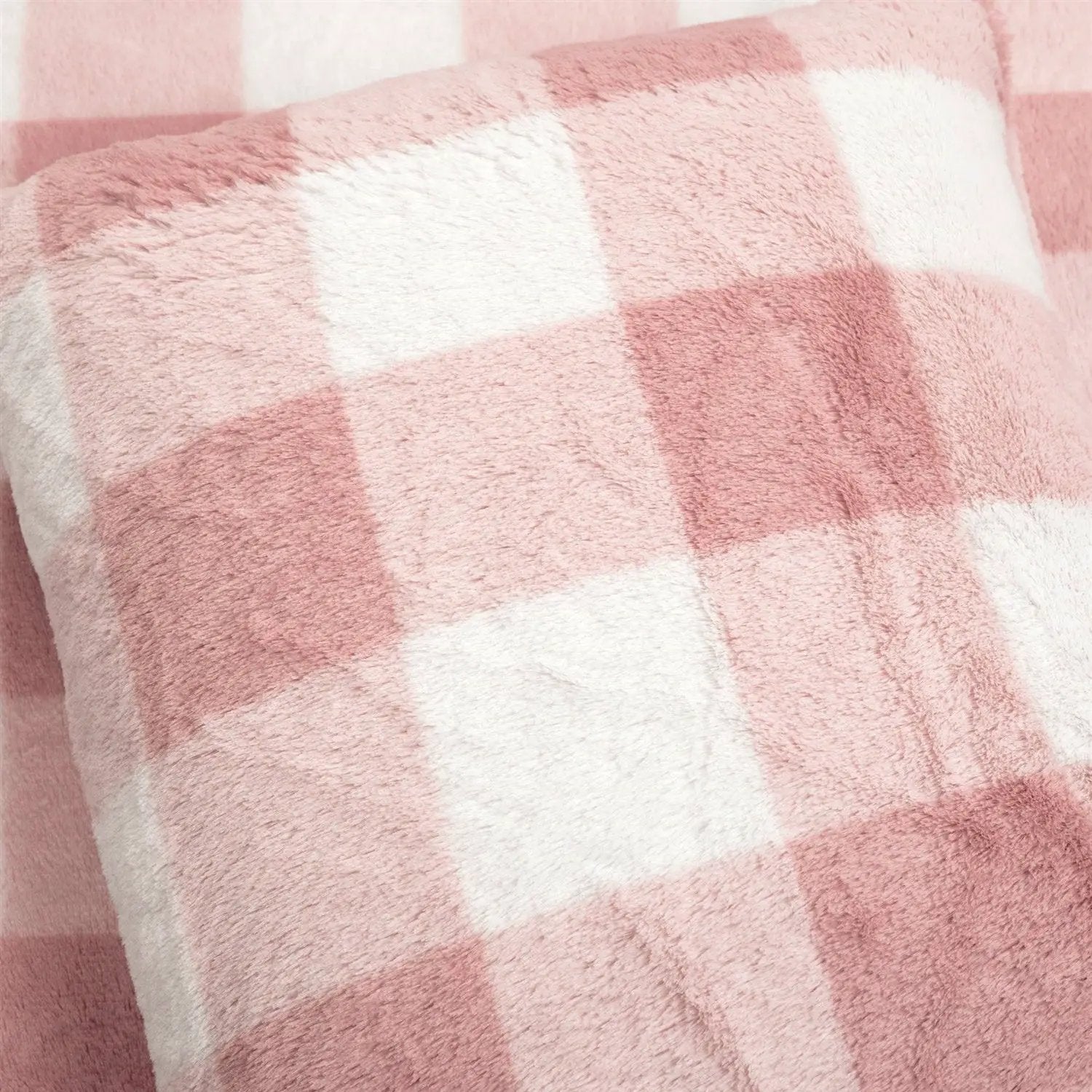 Twin Size Plaid Soft Faux Fur Comforter Set in Pink Blush by HomePacific