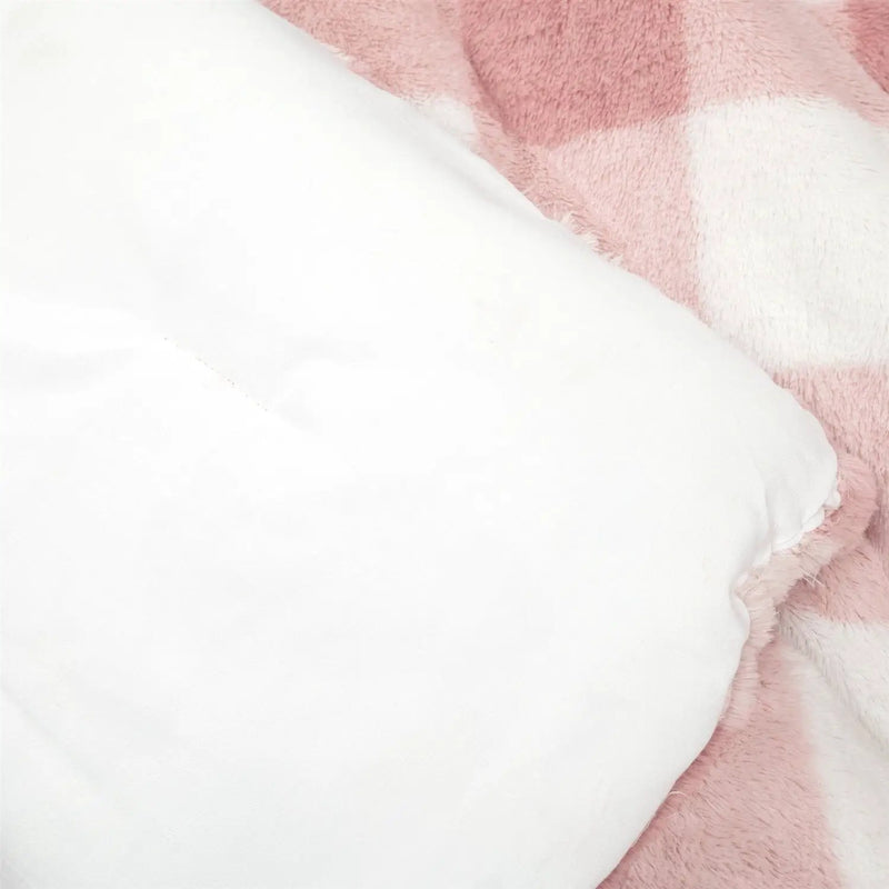 Twin Size Plaid Soft Faux Fur Comforter Set in Pink Blush by HomePacific