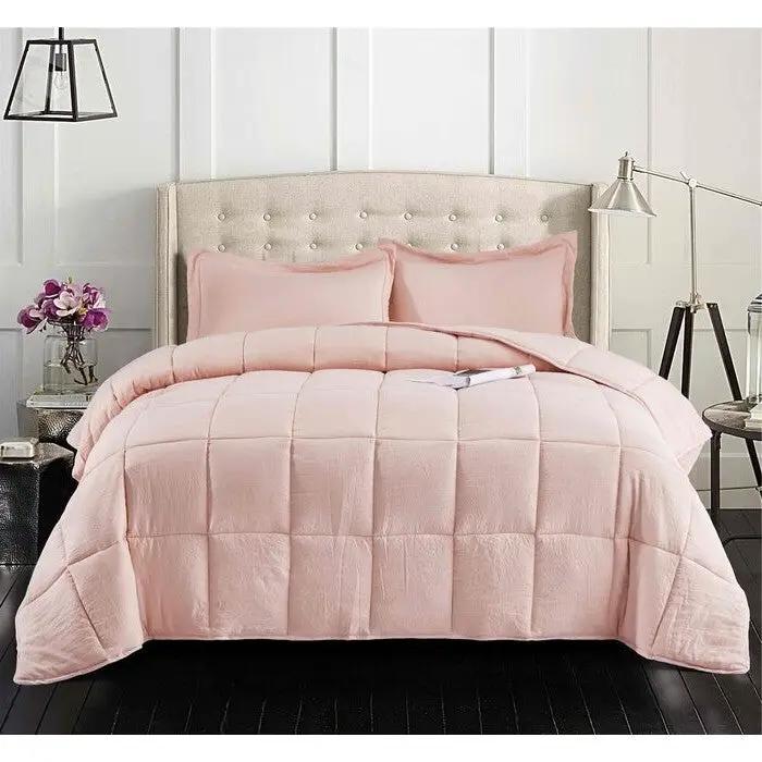Twin Size Pink 3 Piece Microfiber Reversible Comforter Set by HomePacific