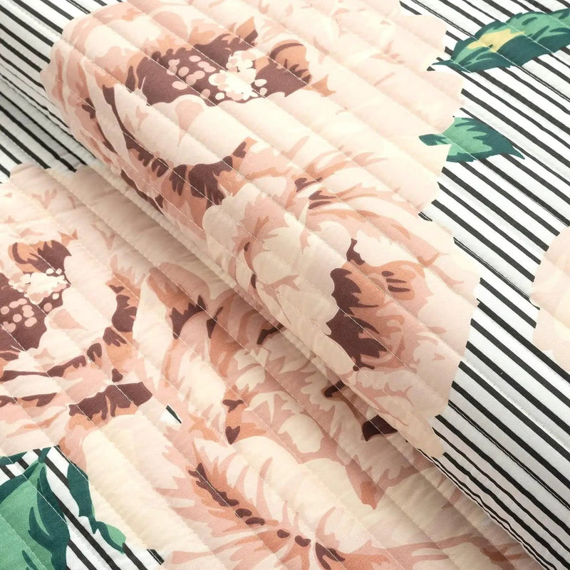 Twin/Twin XL Size Polyester Black White Striped Rose Floral 2 Piece Quilt Set by HomePacific