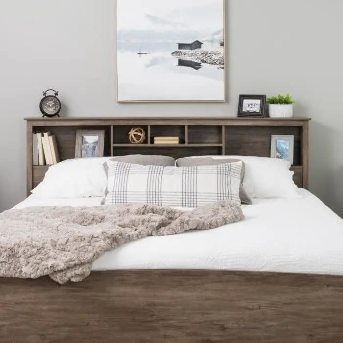 King size Bookcase Headboard in Drifted Gray Wood Finish by HomePacific