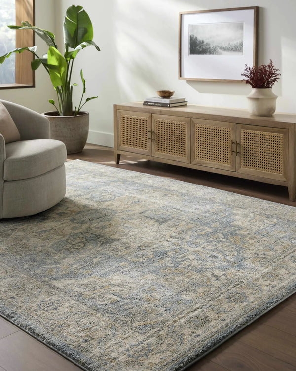 Akshay Beige Thick Luxe Area Rug, installed in a room