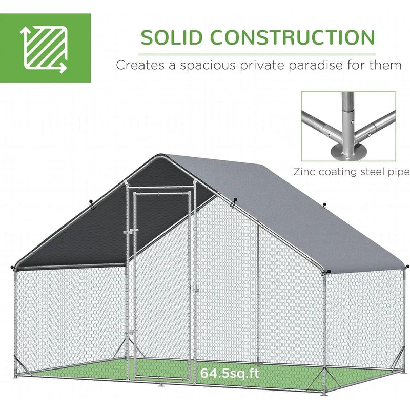 9.8 Ft x 6.6 Ft. Outdoor Yard Metal Walk-in Chicken Coop with Waterproof Cover by HomePacific