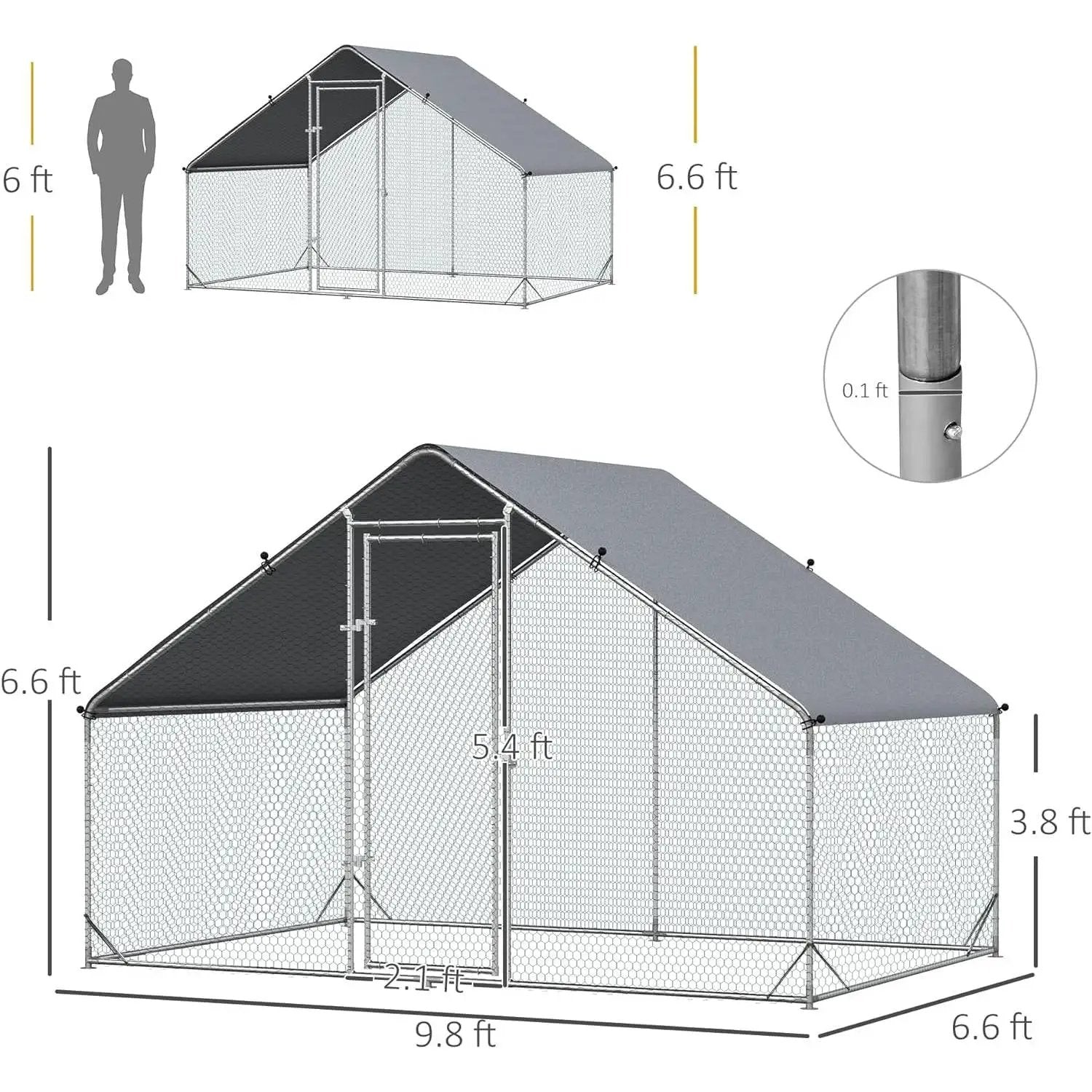 9.8 Ft x 6.6 Ft. Outdoor Yard Metal Walk-in Chicken Coop with Waterproof Cover by HomePacific