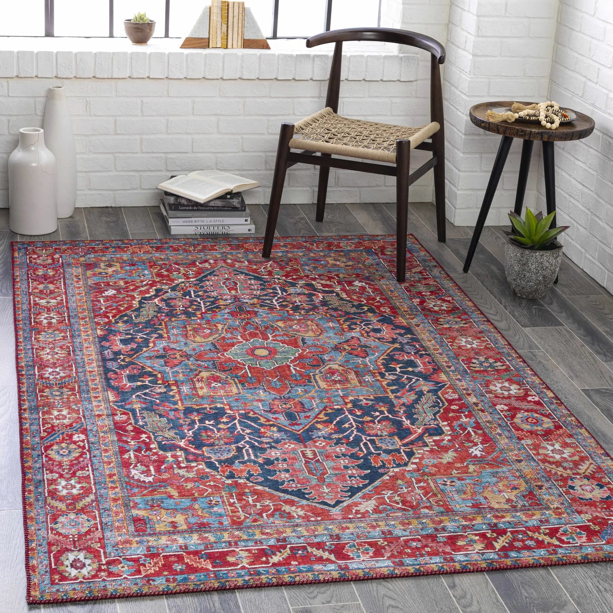 Pauline Red Medallion Performance Rug by Boutique Rugs