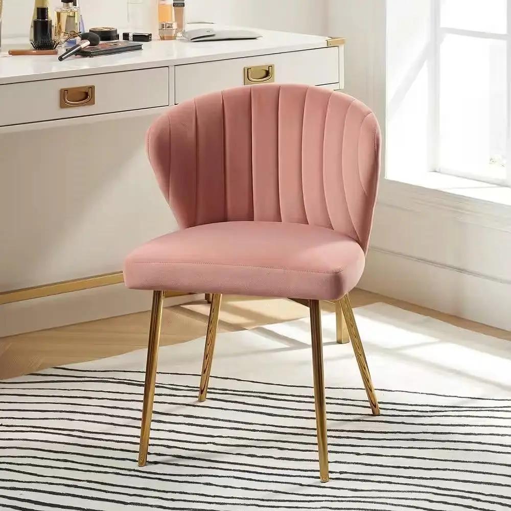Pink Velvet Upholstered Wingback Accent Side Chair with Gold Metal Legs by HomePacific