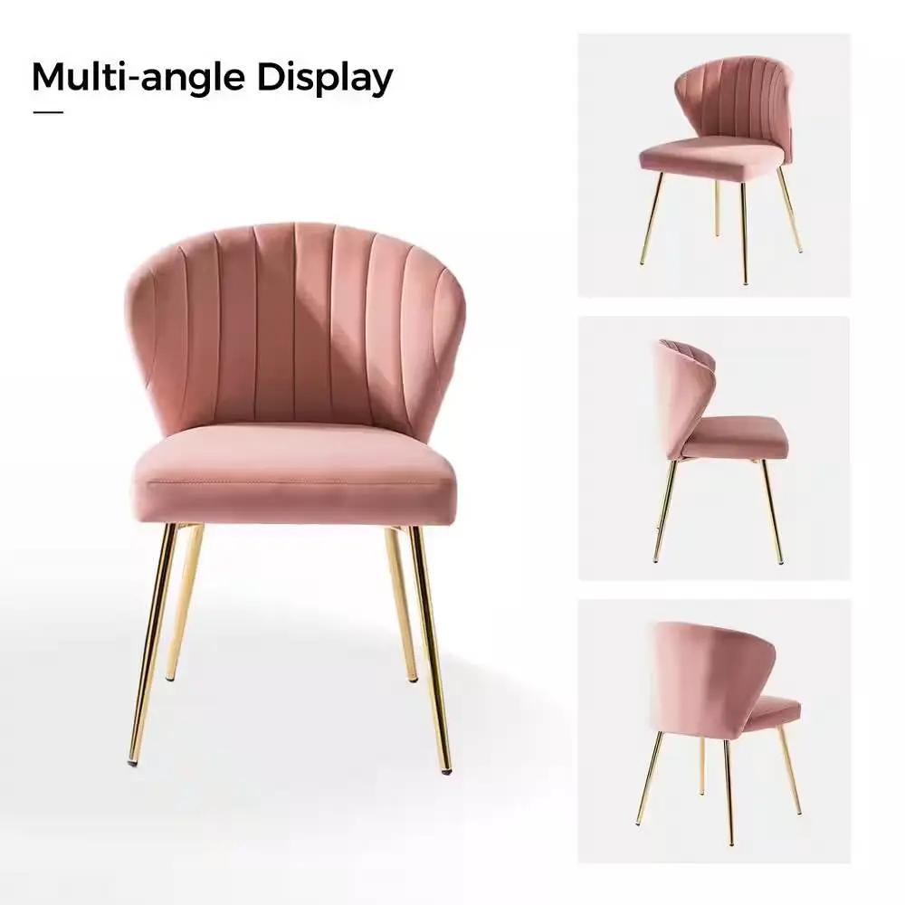 Pink Velvet Upholstered Wingback Accent Side Chair with Gold Metal Legs by HomePacific