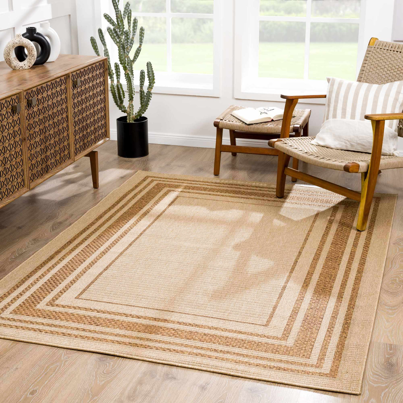 Isoko Bordered Faux Jute Outdoor Rug by Boutique Rugs